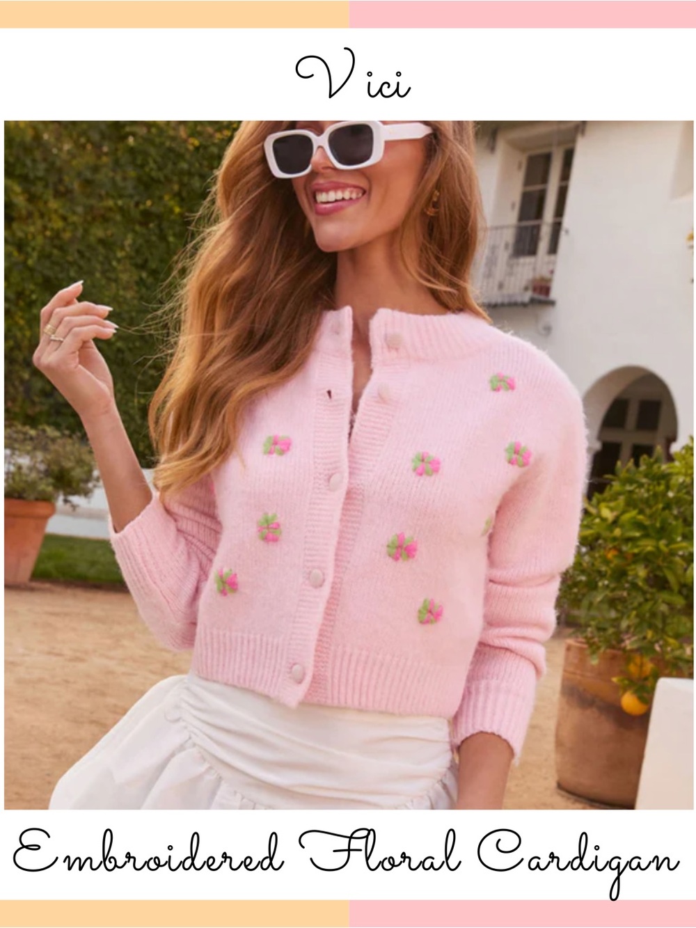 Vici Light Pink Embroidered Floral Cardigan